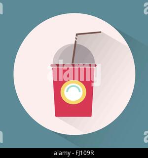 Papier-Glas mit Schlauch Runde Symbol. Kalter Tee, cocktail auf dem Sprung. Digitale Vektor-Illustration. Stock Vektor