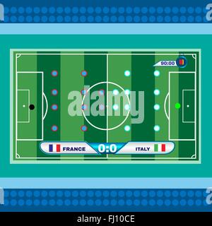 Fußball-Stadion Spielfeld Draufsicht. Strategische Planung Fußballspiel. Frankreich gegen Italien-Team-Match. Digitalen Hintergrund Vektor Stock Vektor