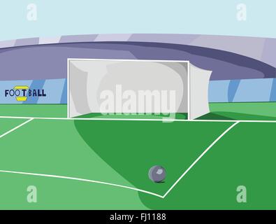 Fußballtor mit Ball in der Ecke des Feldes Ziel. Spielfeld des Stadions. Outdoor-Sport-digitale Vektor-Illustration. Stock Vektor