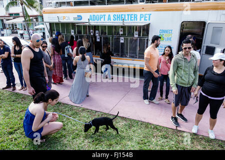 Florida, Süd, FL, Miami Beach, Mobil adoptieren Tierheim Haustier Haustiere, Anhänger, Annahme, Erwachsene, Erwachsene, Mann Männer männlich, Frau Frauen weibliche Dame, Paar, suchen wa Stockfoto