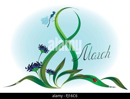 Farbenfrohe Grußkarte mit März 8. EPS10 Vektor-illustration Stock Vektor