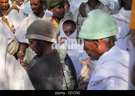 Orthodoxe Zeremonie an Nakuta La'ab Kloster, in der Nähe von Lalibela, Äthiopien Stockfoto