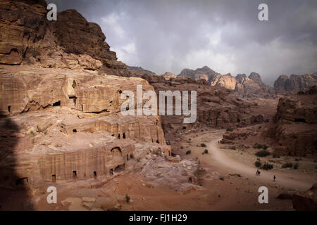 Petra, Jordanien - Landschaft und Beduinen Menschen Stockfoto