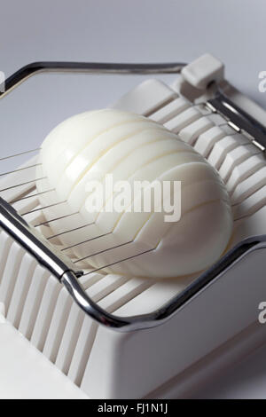 Hart gekochtes Ei in eine Ei-Schneidemaschine Stockfoto