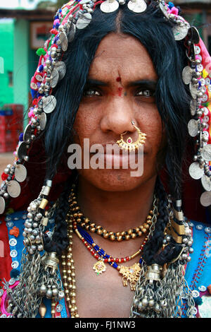 Gypsie Frau in Gokarna, Südindien Stockfoto