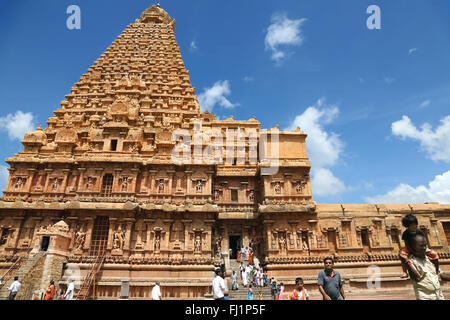 Atemberaubende Architektur von Brihadeeswarar Tempel, einen hinduistischen Tempel zu Lord Shiva geweiht in Thanjavur, im Bundesstaat Tamil Nadu, Indien Stockfoto