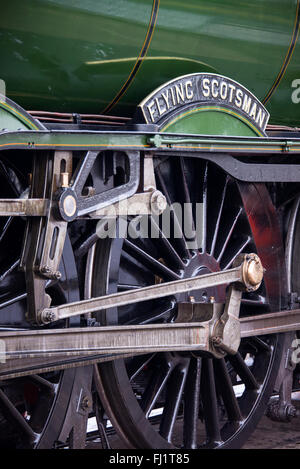 Die A3-Dampfmaschine Flying Scotsman im National Railway Museum in York gereinigt nach einer Fahrt von London Stockfoto