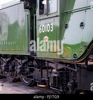 Die A3-Dampfmaschine Flying Scotsman im National Railway Museum in York gereinigt nach einer Fahrt von London Stockfoto