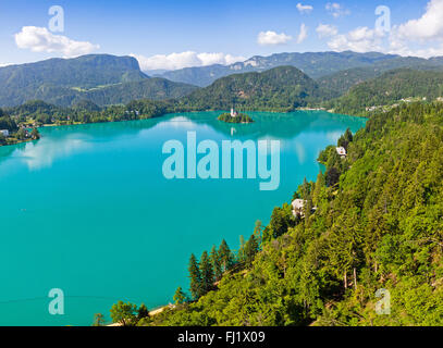 Panoramische Luftaufnahme der Bleder See, Slowenien Stockfoto