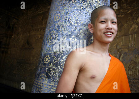 Portrait von bddhist Mönch in Luang Prabang, Laos, Asien Stockfoto