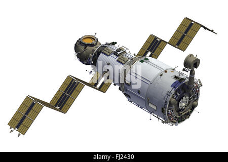 Raumstation ISS setzt Sonnenkollektoren. 3D Modell. Stockfoto