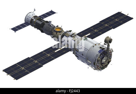 Raumstation und Rosetta auf weißem Hintergrund. 3D Modell. Stockfoto