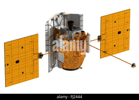 Interplanetare Raumstation vor weißem Hintergrund. 3D Modell. Stockfoto