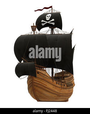 Piratenschiff auf weißem Hintergrund. 3D Modell. Stockfoto