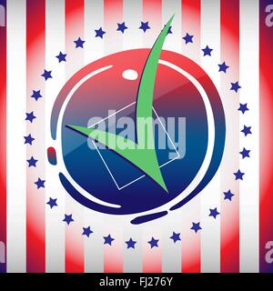 Wahltag Kampagne Ad Flyer. Abstimmung Check Mark Social Promotion Banner. Amerikanische Flagge symbolische Elemente. Stock Vektor