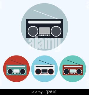 Alte Vintage Boombox-Icon-Set. Bunte Tonbandgerät runden Symbole isoliert auf weiss. Digitalen Hintergrund-Vektor-Illustration. Stock Vektor