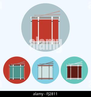Trommel mit Stöcken-Icon-Set. Bunte Parade Trommeln runden Symbole isoliert auf weiss. Digitalen Hintergrund-Vektor-Illustration. Stock Vektor