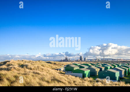 Fishermens Hütten am südlichen Gare, Redcar, Teesside. UK Stockfoto