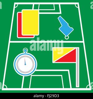 Fußball-Spiel-Elemente. Flache Vektor-Icons von Fußball-Objekten. Digitale Illustration. Stock Vektor