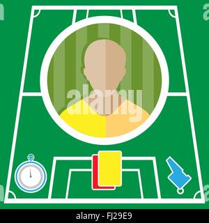 Fußball Spieler flach Kreissymbol auf einem grünen Spielplatz. Vektor-digitale Illustration. Stock Vektor