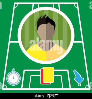 Fußball Spieler flach Kreissymbol auf einem grünen Spielplatz. Vektor-digitale Illustration. Stock Vektor