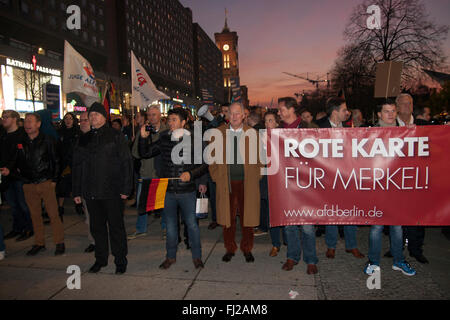 Demonstration durch deutsche Partei AfD in Berlin, Deutschland. "Rote Karte für Merkel" Stockfoto