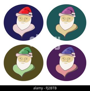 Santa Claus bunte Runde Icons Set. Alter Mann mit weißen Bart in Santa Cap. Digitalen Hintergrund-Vektor-Illustration. Stock Vektor