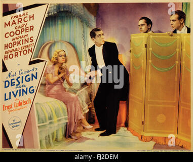 "Design for Living" (Paramount, 1933), Szene Lobby Karte. Darsteller: Fredric March, Gary Cooper, Miriam Hopkins, Edward Everett Horton. Regie: Ernst Lubitsch. Autoren: Noel Coward und Ben Hecht. Artdirector: Hans Dreier. Stockfoto