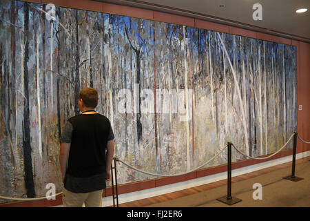 Ein Bild auf dem Display an australische Parlamentsgebäude auf dem Capital Hill in Canberra. Stockfoto