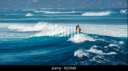 MAUI, HAWAII, USA - 10. Dezember 2013: Surfer ist eine Welle am Hookipa Beach fahren Stockfoto