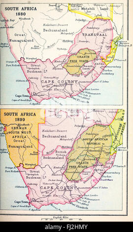 Karte von Südafrika in 1880 bis 1899 Stockfoto