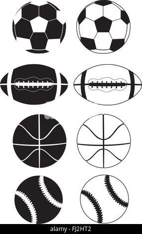 Vektor-Illustration von schwarzen und weißen Sport Kugeln Silhouetten Stock Vektor