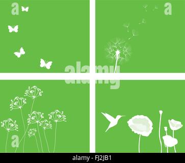 Vektor-Illustration Art set mit Schmetterlingen, Blumen, Vögel Stock Vektor