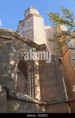 Provinz von Burgos, Spanien: gotische Fenster in das Kloster von San Antón. Stockfoto