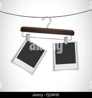 Leere Bilderrahmen hängen an einem Seil mit Kleiderbügel Stock Vektor