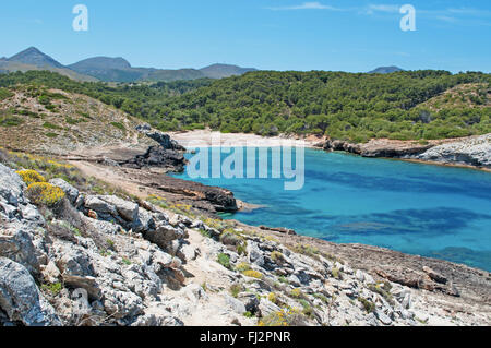 Mallorca, Balearen, Spanien, Europa: Blick auf Cala Estreta, einer schmalen Bucht im Nordosten der Insel Stockfoto