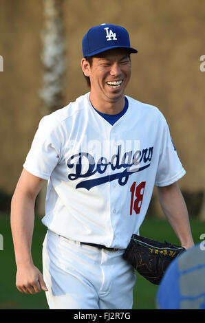 Glendale, Arizona, USA. 27. Februar 2016. Kenta Maeda (Schwindler) MLB: Los Angeles Dodgers Foto Day in Glendale, Arizona, Vereinigte Staaten von Amerika. © AFLO/Alamy Live-Nachrichten Stockfoto