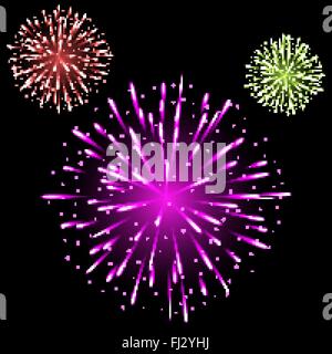 Festliche gemusterten Feuerwerk in verschiedenen Formen Sekt Piktogramme umrahmt von schwarzem Hintergrund abstrakt Vektor platzen Stock Vektor