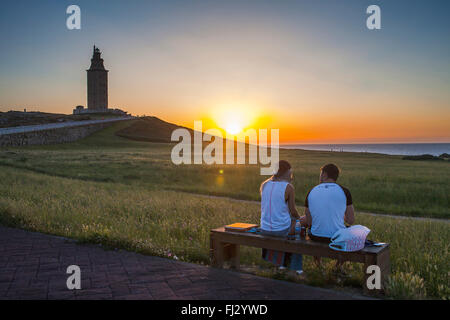 Turm des Herkules, römische Leuchtturm vom Paseo de Los Menhires, Coruña City, Galizien, Spanien Stockfoto