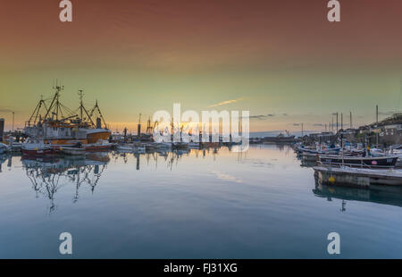 Newlyn, Cornwall, UK. 29. Februar 2016. Großbritannien Wetter. Sonnenaufgang mit klarem Himmel über Newlyn Harbour am letzten Tag des Winters Meteorlogical. Bildnachweis: Simon Maycock/Alamy Live-Nachrichten Stockfoto