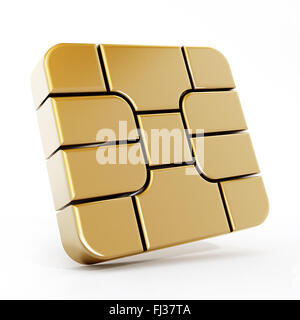 Gold SIM-Kartenchip isoliert auf weißem Hintergrund. Stockfoto