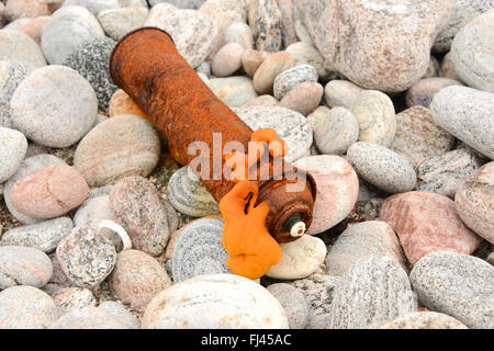Korrodierte Aerosol können am Strand an der RSPB Balranald Immobilien, North Uist, Äußere Hebriden, Schottland Stockfoto