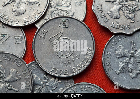 Münzen von Hong Kong. Fünf-Hongkong-Dollar. Stockfoto