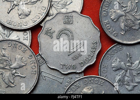 Münzen von Hong Kong. Zwei Hongkong-Dollar. Stockfoto