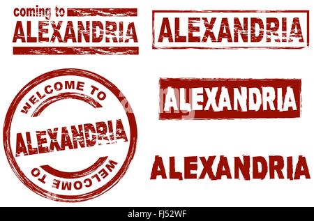 Stilisierte Tinte Marken zeigen die Stadt von Alexandria Stock Vektor