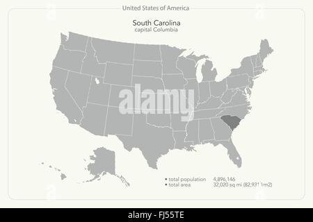 Vereinigte Staaten von Amerika isoliert Karte und South Carolina Staatsgebiet. Vektor-USA politische Karten. geografischen Banner Vorlage Stock Vektor