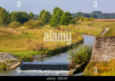 kanalisierten Creek mit Barriere, Deutschland, Bayern, Niederbayern, Niederbayern, Straubing Stockfoto