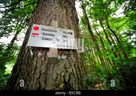 Hinweisschild der Schwarzwald-sch.ools.it-Alb-Allgäu-Weg, HW5, Deutschland, Allgäu, Isny Im Allgäu Stockfoto