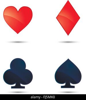 Satz von glänzenden Karte passt Symbole auf weiß Stock Vektor
