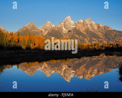 Schwabacher Landung mit Blick auf den Grand Teton, USA, Wyoming, Grand-Teton-Nationalpark Stockfoto